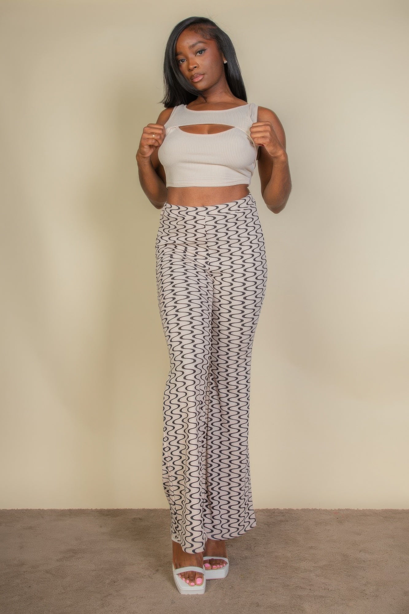Wavy Print High Waist Flare Pants | Mixtshop LLC