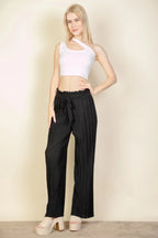 Pleated Stretch Crepe Pull-on Wide Leg Tie Front Pants | Mixtshop LLC