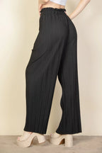 Pleated Stretch Crepe Pull-on Wide Leg Tie Front Pants | Mixtshop LLC
