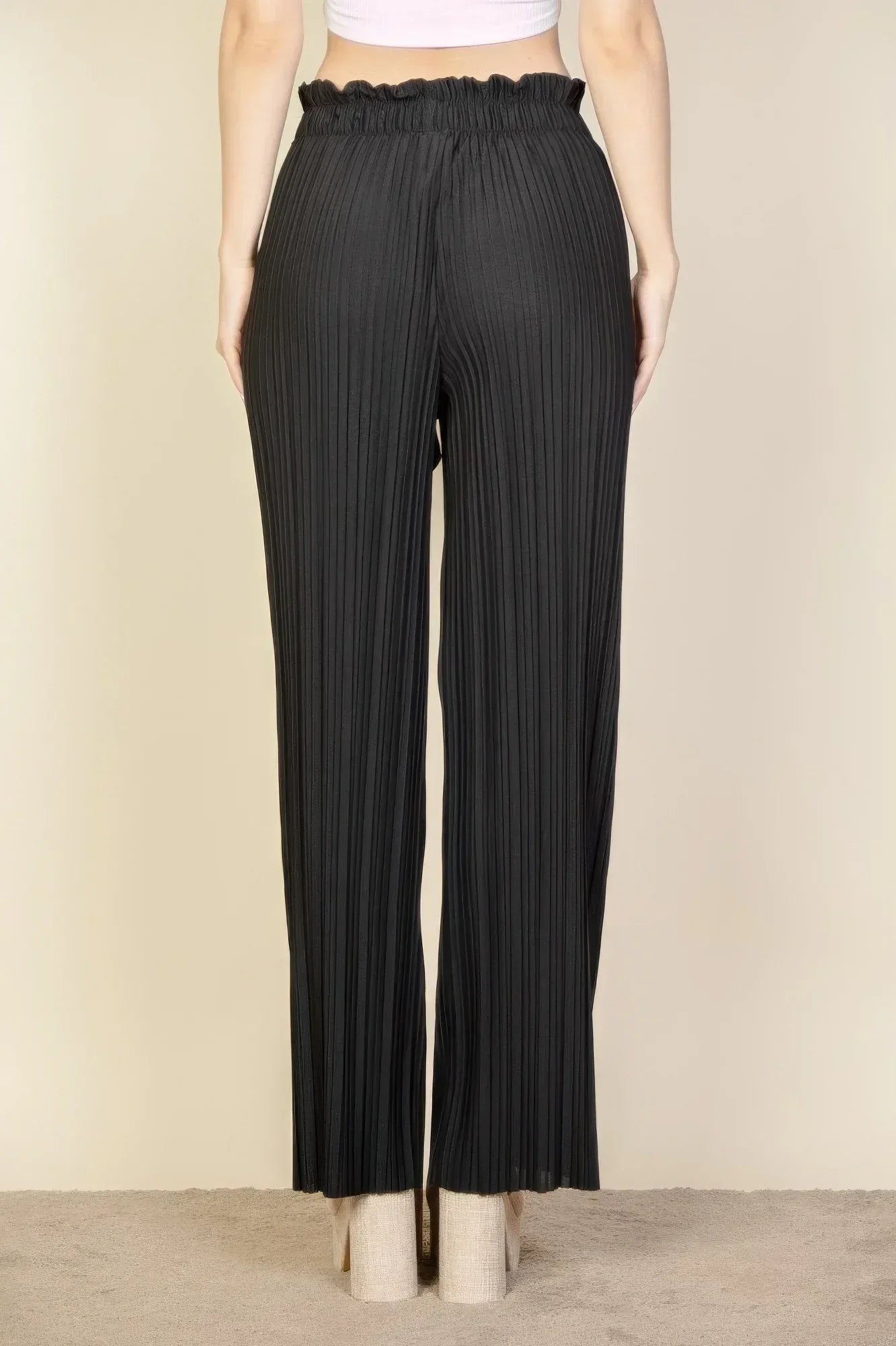 Pleated Stretch Crepe Pull-on Wide Leg Tie Front Pants | Mixtshop LLC