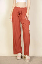 Pleated Stretch Crepe Pull-on Wide Leg Tie Front Pants | Mixtshop LLC