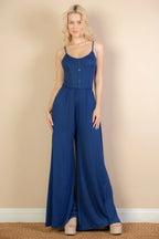 Button Front Wide Leg Jumpsuit | Mixtshop LLC