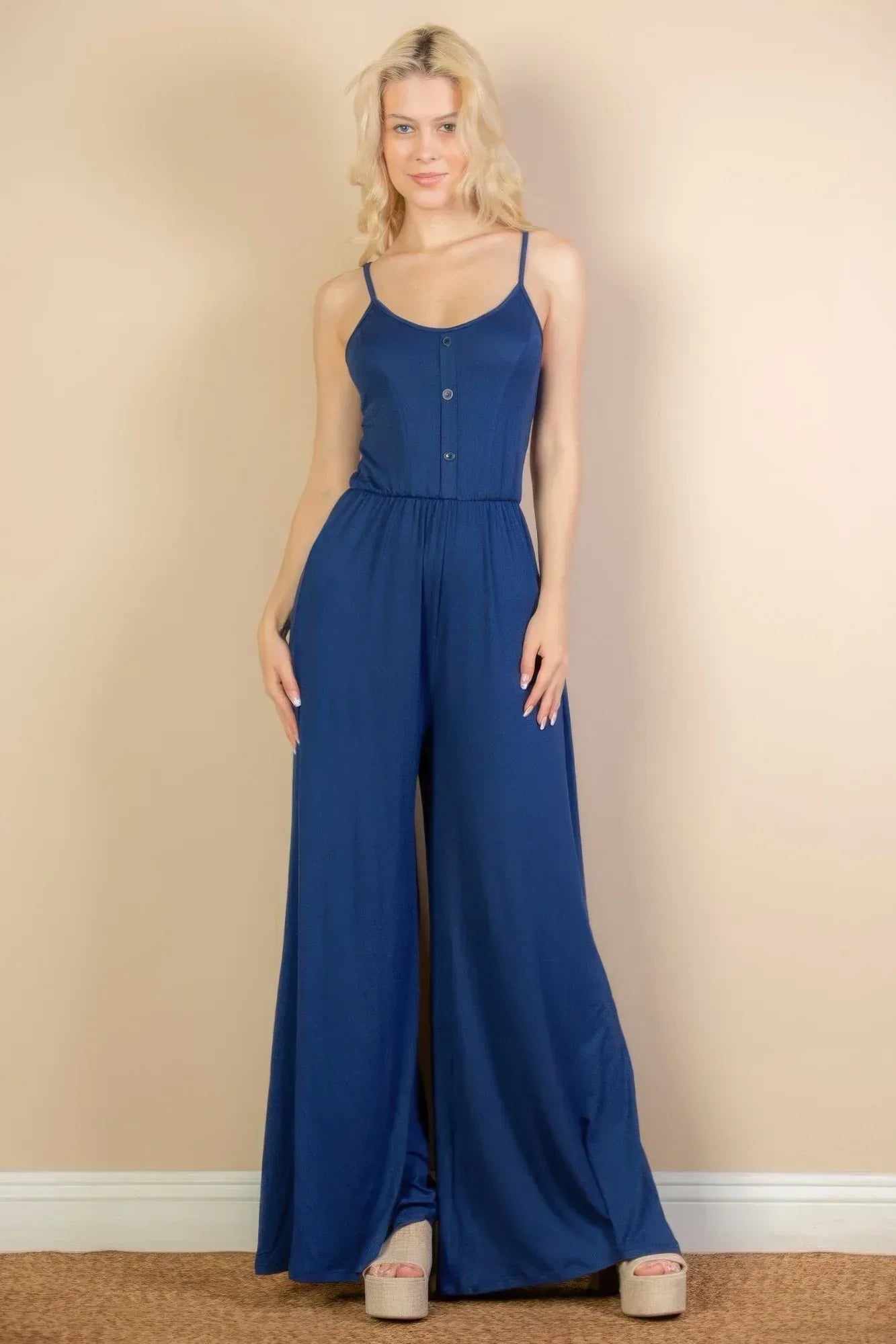 Button Front Wide Leg Jumpsuit | Mixtshop LLC