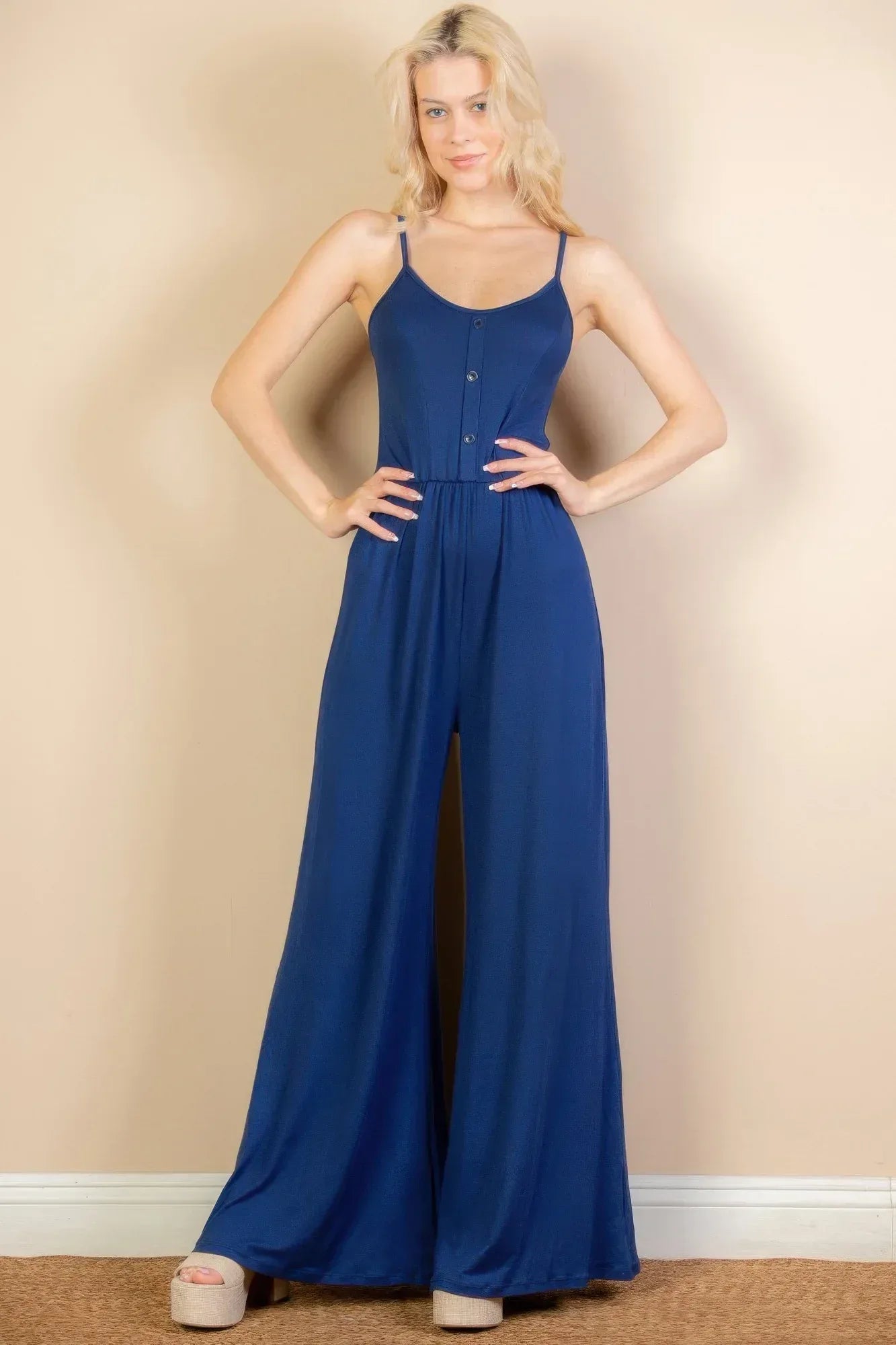 Button Front Wide Leg Jumpsuit | Mixtshop LLC