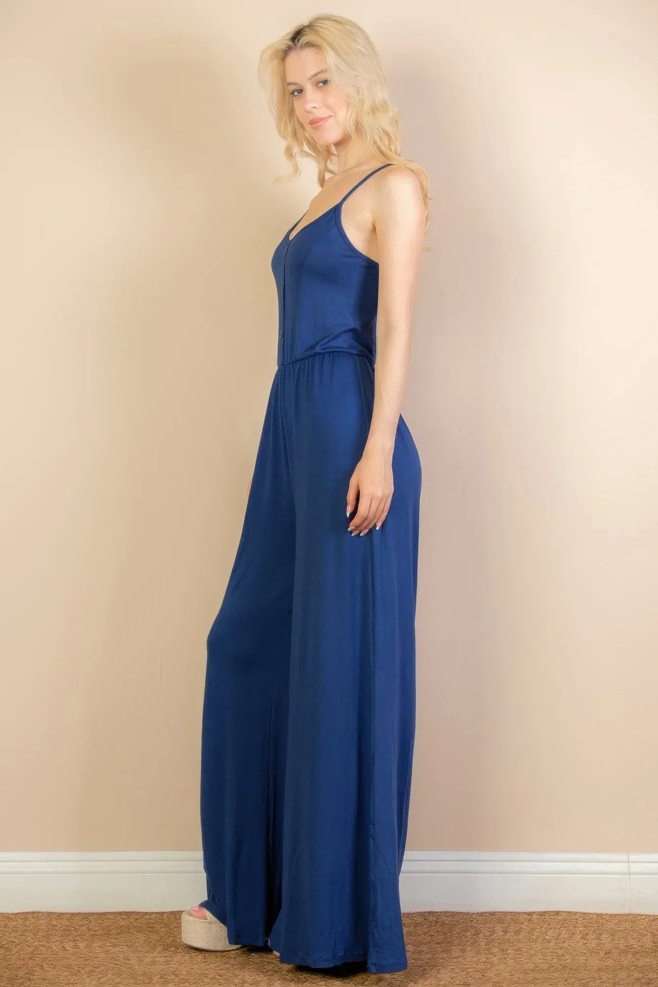 Button Front Wide Leg Jumpsuit | Mixtshop LLC