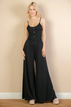 Button Front Wide Leg Jumpsuit | Mixtshop LLC