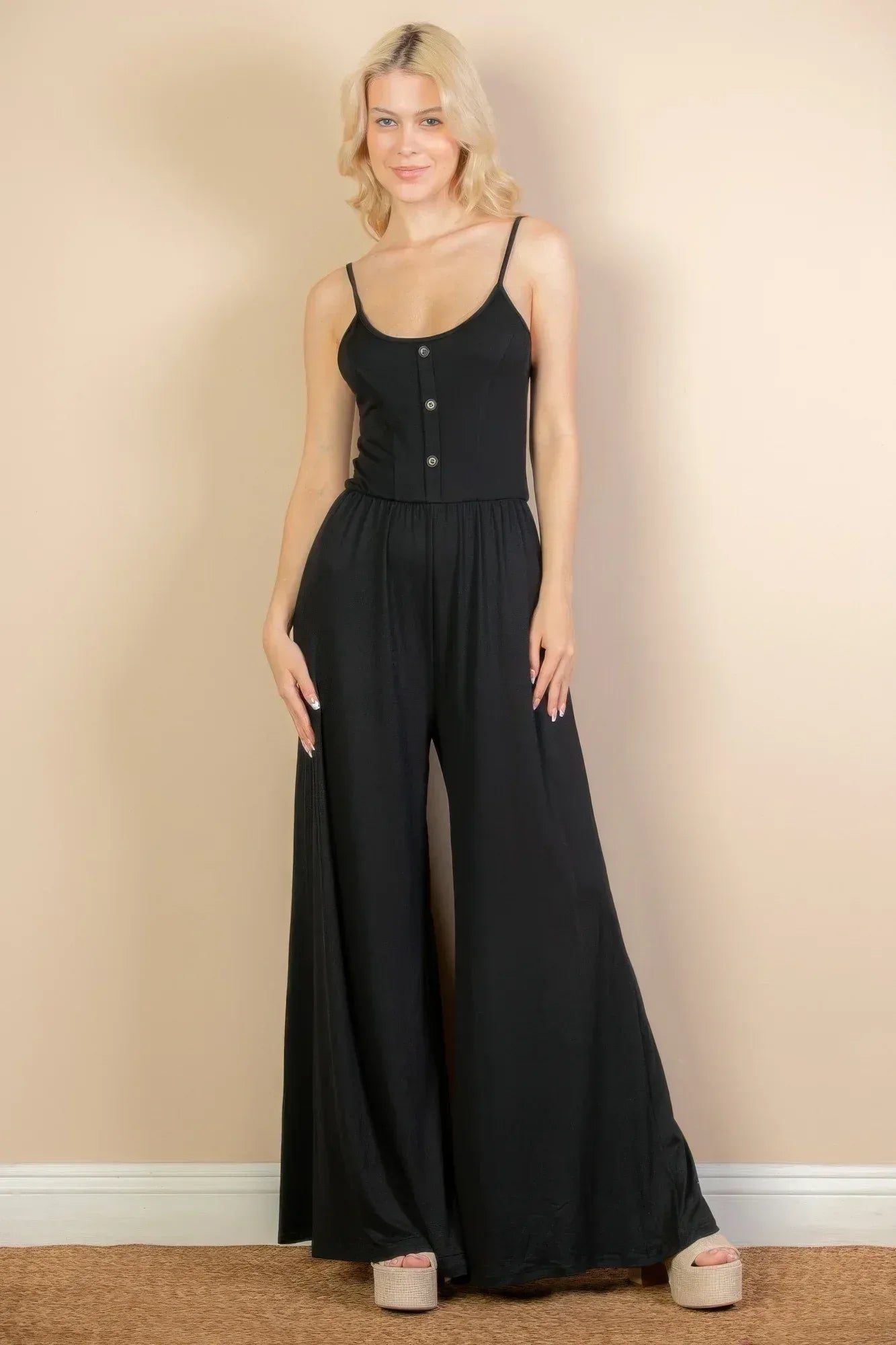 Button Front Wide Leg Jumpsuit | Mixtshop LLC