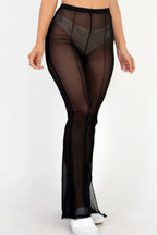 Poly Mesh Front Slit High Waist Flared Pants | Mixtshop LLC