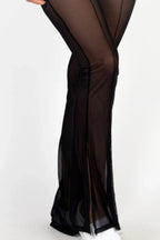 Poly Mesh Front Slit High Waist Flared Pants | Mixtshop LLC