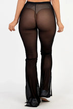 Poly Mesh Front Slit High Waist Flared Pants | Mixtshop LLC