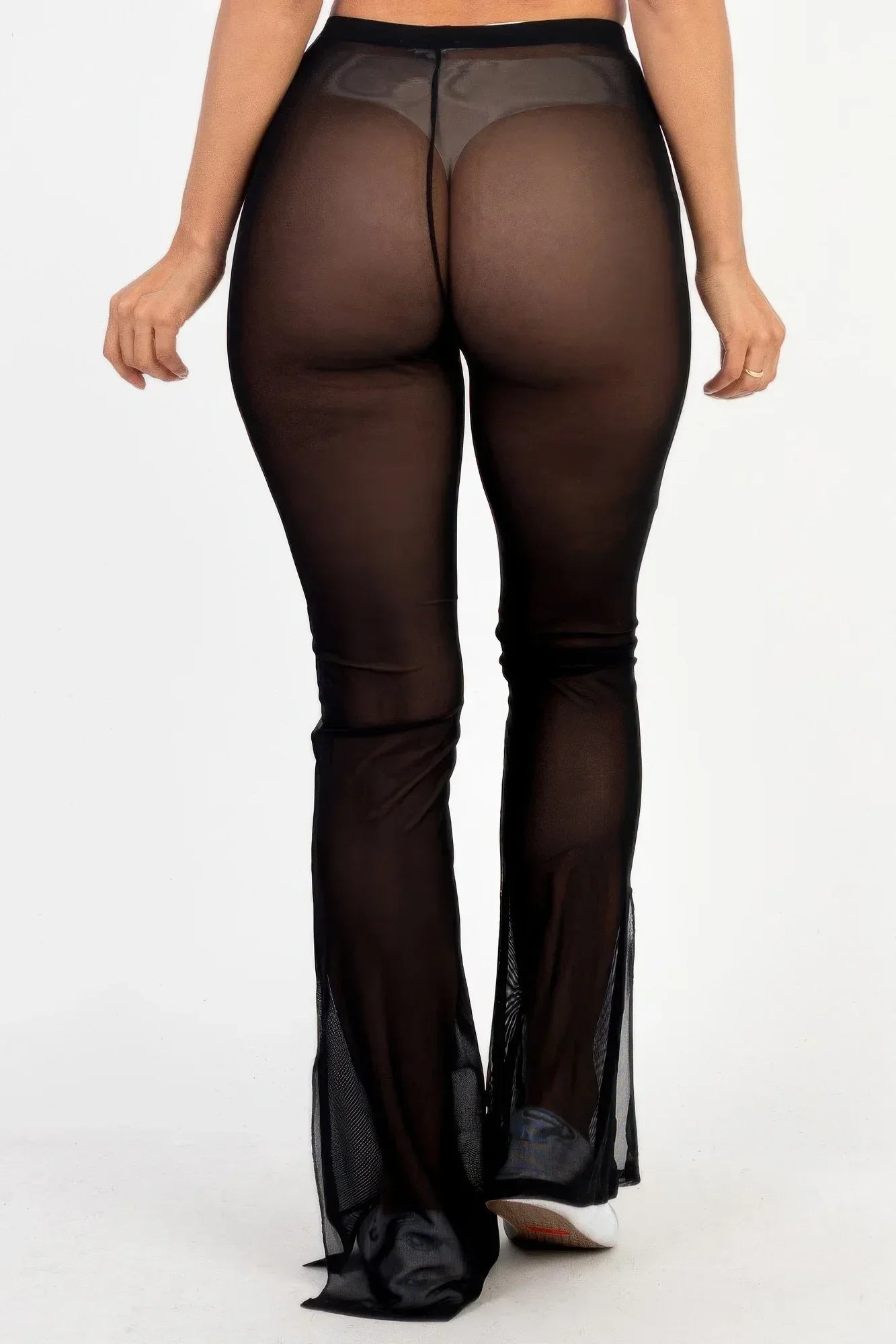 Poly Mesh Front Slit High Waist Flared Pants | Mixtshop LLC