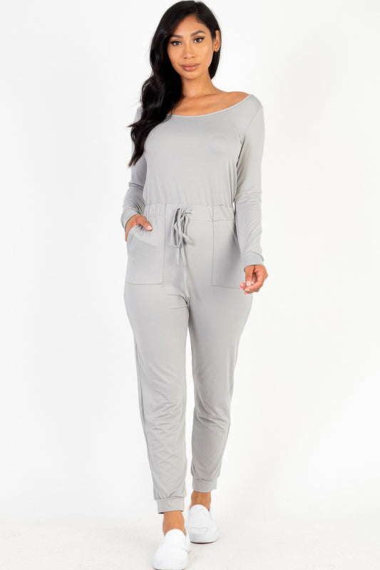 Tie Waist Long Sleeve Jumpsuit | Mixtshop LLC