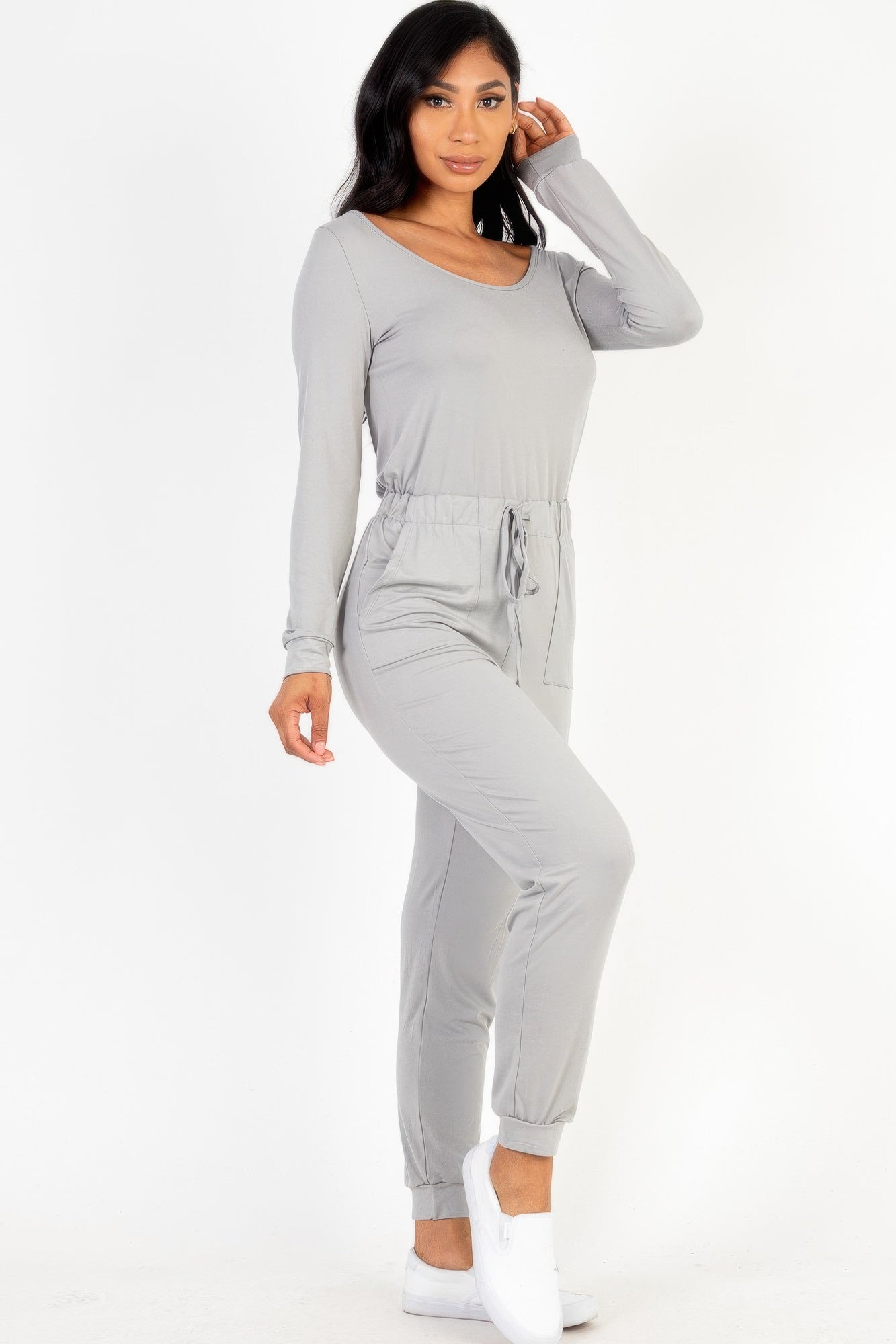 Tie Waist Long Sleeve Jumpsuit | Mixtshop LLC