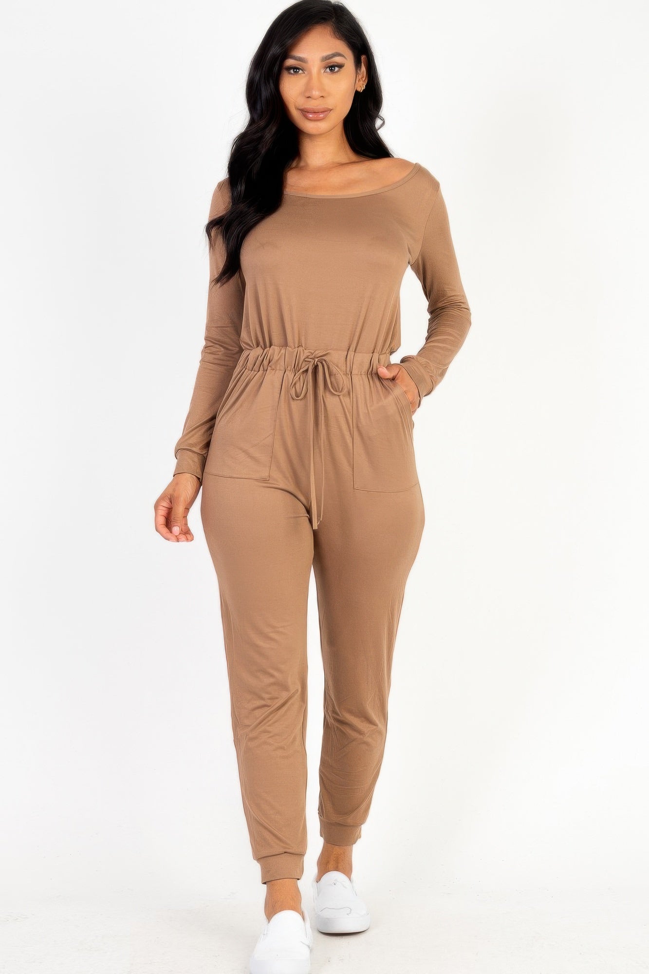 Tie Waist Long Sleeve Jumpsuit | Mixtshop LLC