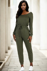 Tie Waist Long Sleeve Jumpsuit | Mixtshop LLC