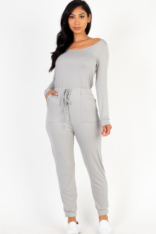 Tie Waist Long Sleeve Jumpsuit | Mixtshop LLC