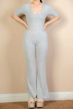 French Terry Short Sleeve Flare Jumpsuit | Mixtshop LLC