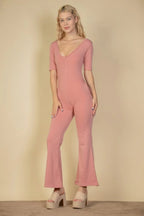 French Terry Short Sleeve Flare Jumpsuit | Mixtshop LLC
