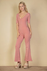 French Terry Short Sleeve Flare Jumpsuit | Mixtshop LLC