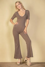 French Terry Short Sleeve Flare Jumpsuit | Mixtshop LLC