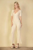 French Terry Short Sleeve Flare Jumpsuit | Mixtshop LLC