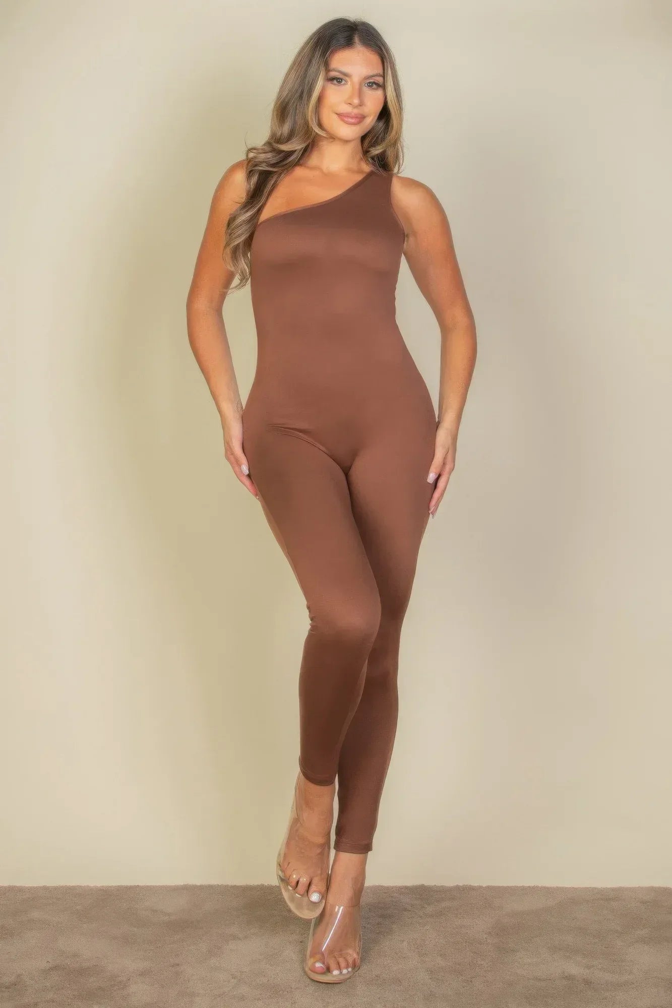 Solid Color One Shoulder Jumpsuit | Mixtshop LLC Main image