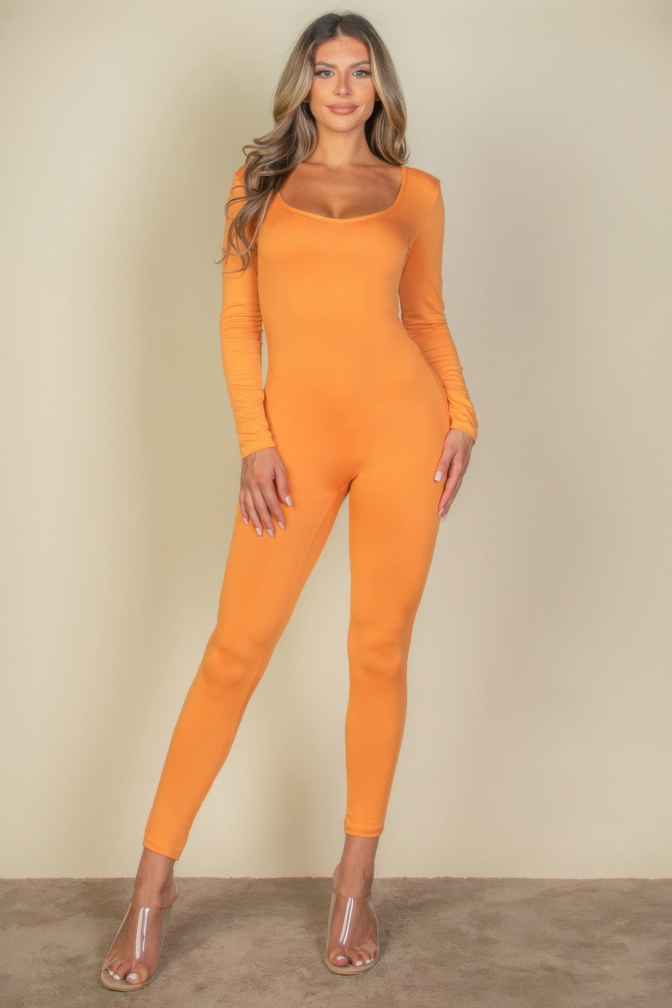 Scoop Neck Long Sleeve Bodycon Jumpsuit | Mixtshop LLC