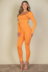 Scoop Neck Long Sleeve Bodycon Jumpsuit | Mixtshop LLC