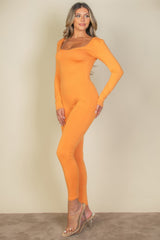 Scoop Neck Long Sleeve Bodycon Jumpsuit | Mixtshop LLC