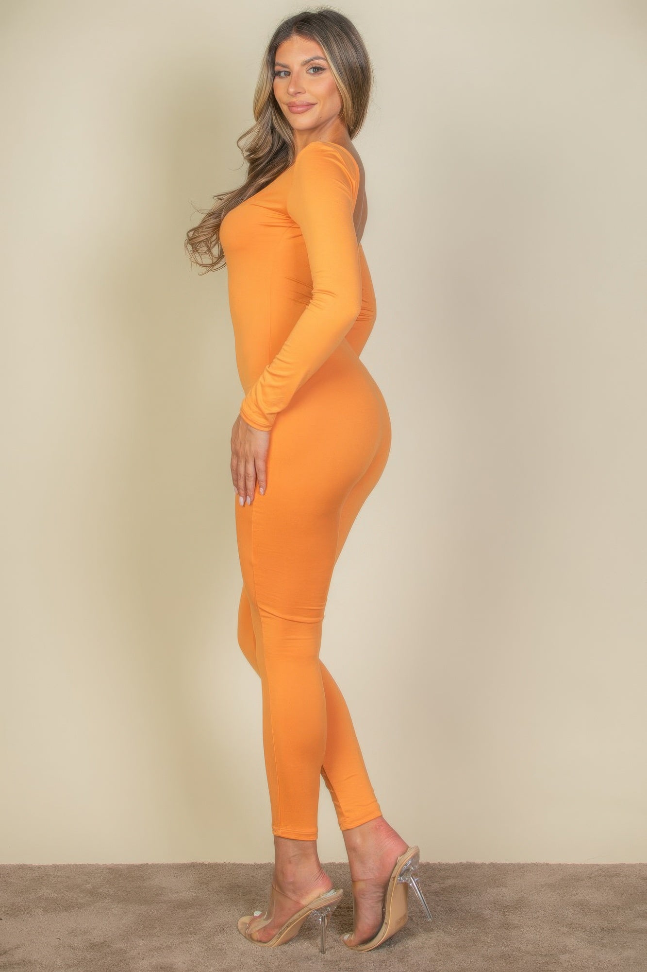 Scoop Neck Long Sleeve Bodycon Jumpsuit | Mixtshop LLC