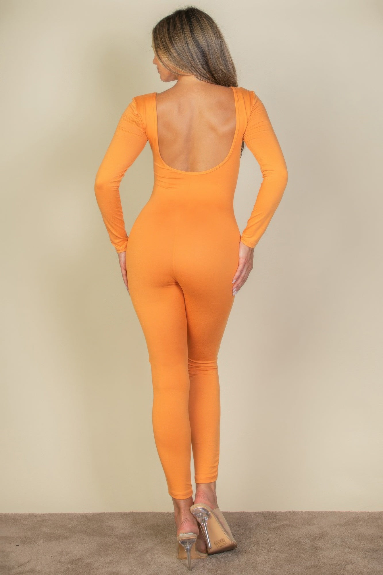 Scoop Neck Long Sleeve Bodycon Jumpsuit | Mixtshop LLC