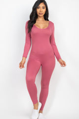 Scoop Neck Long Sleeve Bodycon Jumpsuit | Mixtshop LLC