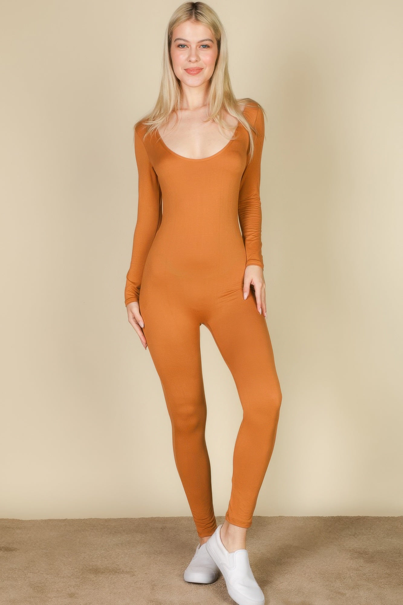 Scoop Neck Long Sleeve Bodycon Jumpsuit | Mixtshop LLC