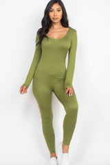 Scoop Neck Long Sleeve Bodycon Jumpsuit | Mixtshop LLC