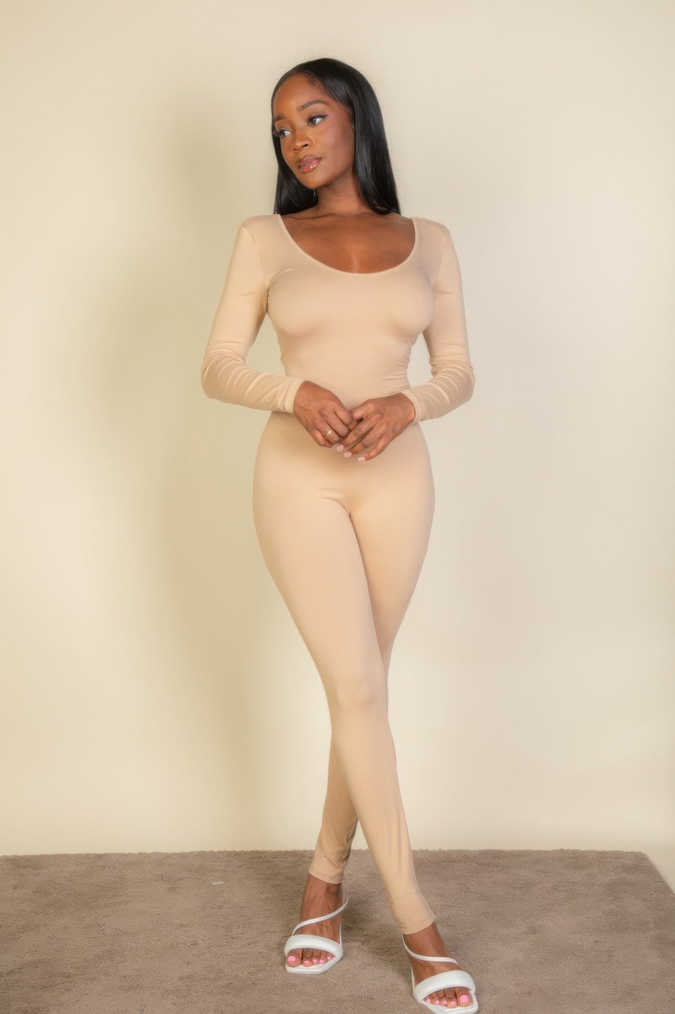 Scoop Neck Long Sleeve Bodycon Jumpsuit | Mixtshop LLC
