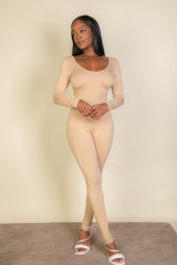 Scoop Neck Long Sleeve Bodycon Jumpsuit | Mixtshop LLC