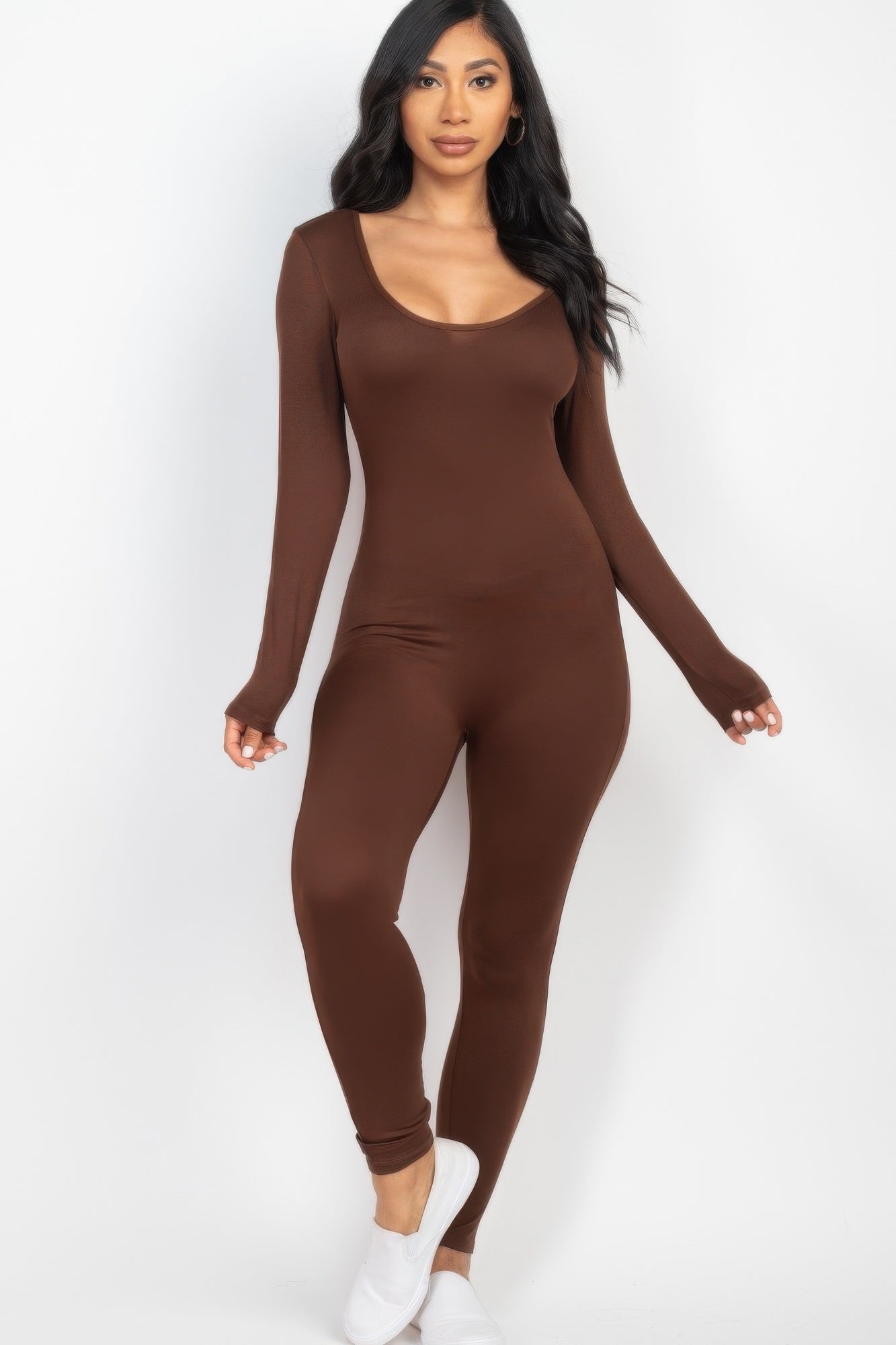Scoop Neck Long Sleeve Bodycon Jumpsuit | Mixtshop LLC