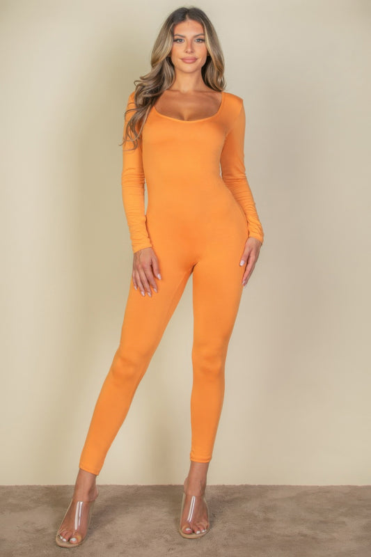 Scoop Neck Long Sleeve Bodycon Jumpsuit | Mixtshop LLC