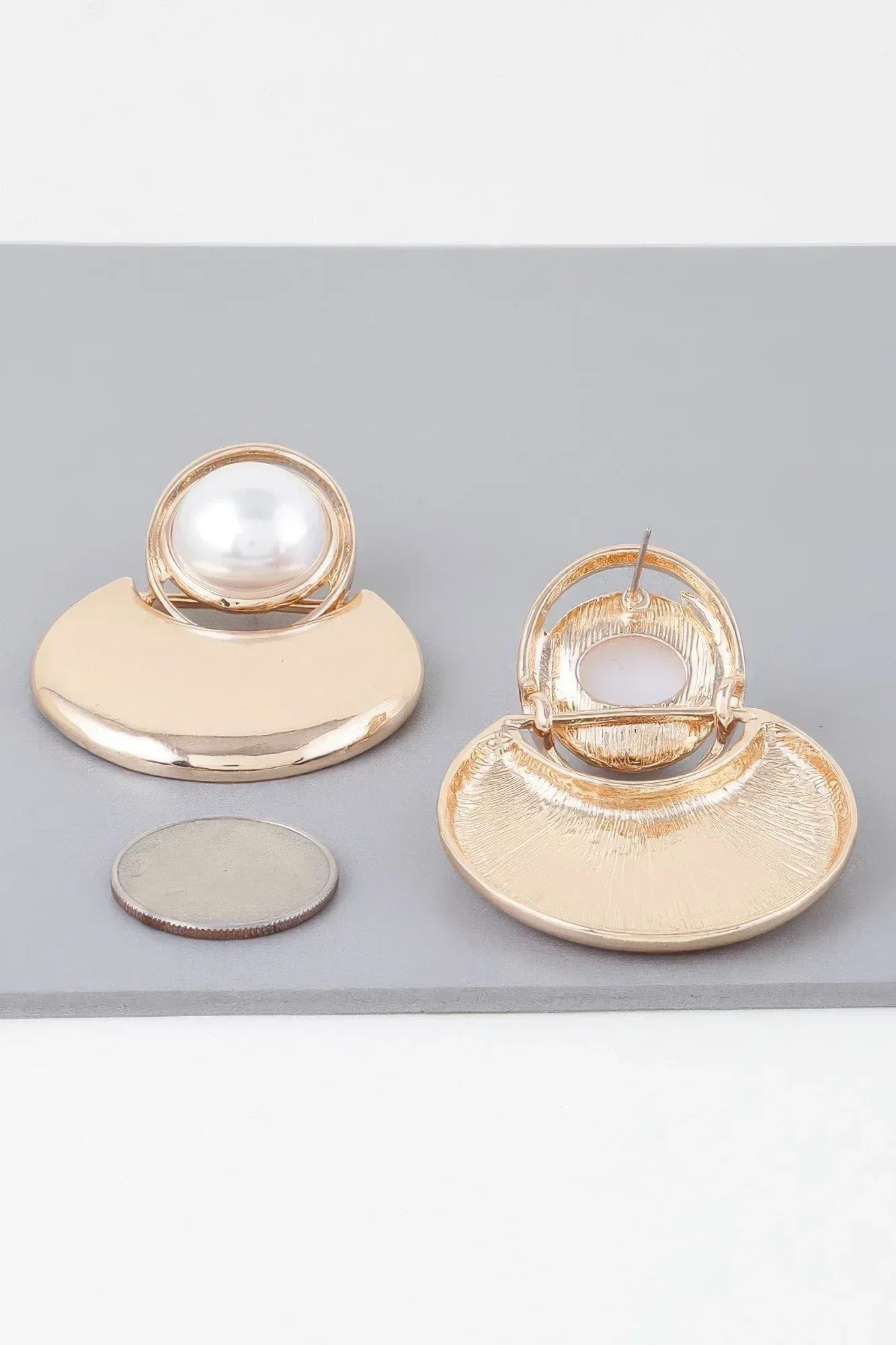 Modern Pearl Crescent Drop Earrings Secondary image