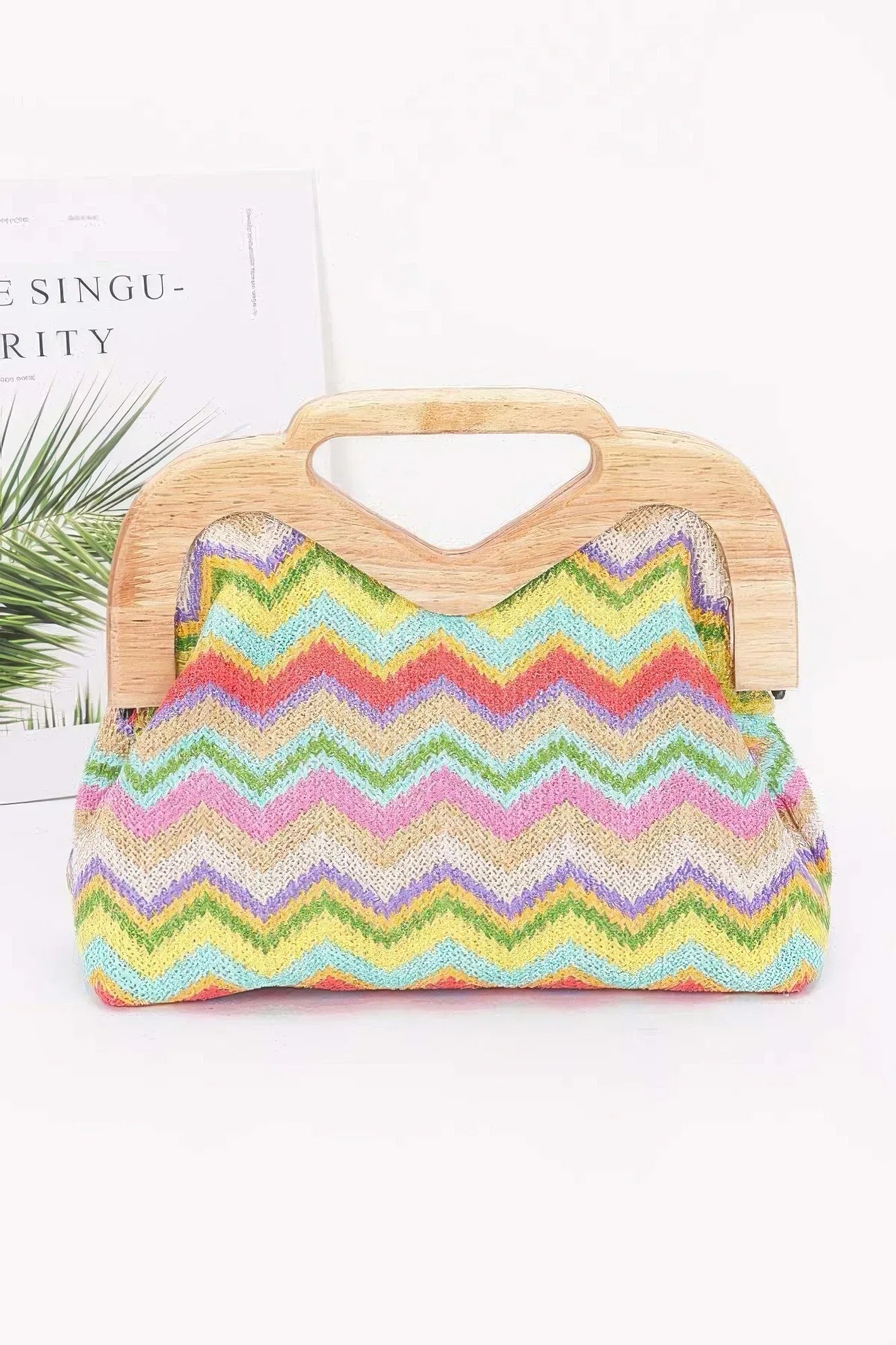 Faux Straw Wood Frame Clutch | Mixtshop LLC Main image