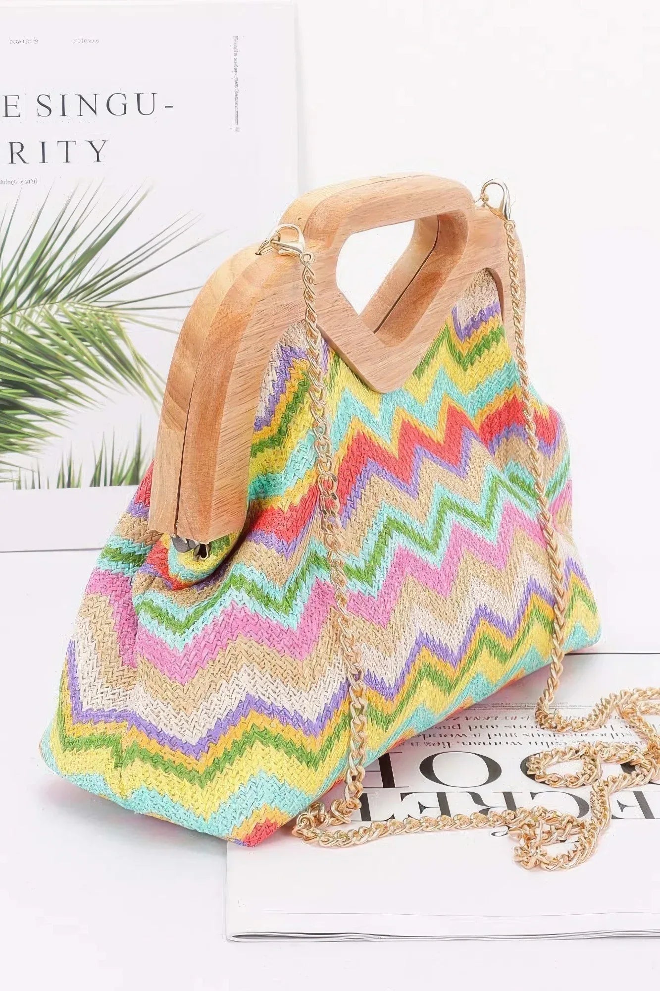 Faux Straw Wood Frame Clutch Secondary image