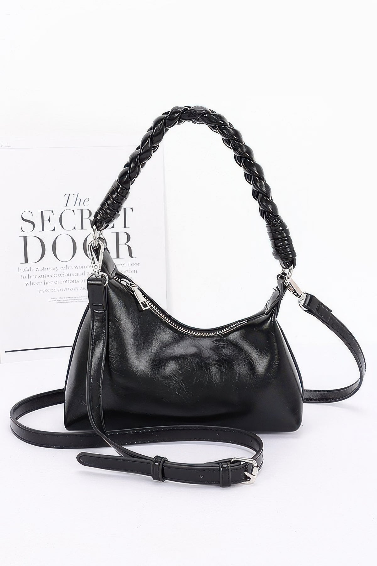 Faux Leather Braided Strap Shoulder Bag | Mixtshop LLC