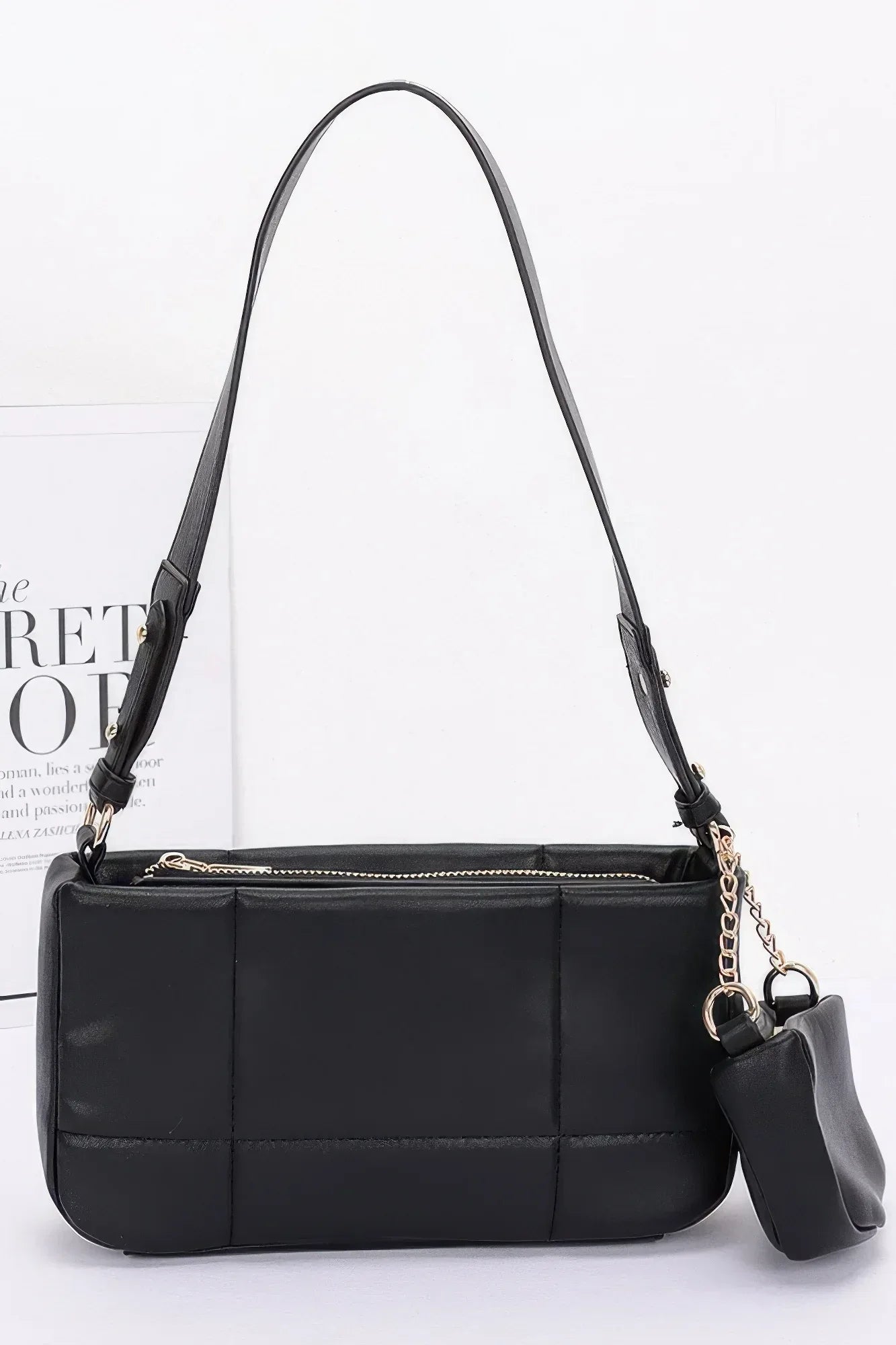 Quilted Faux Leather Shoulder Bag W/ Airpod Bag | Mixtshop LLC Main image
