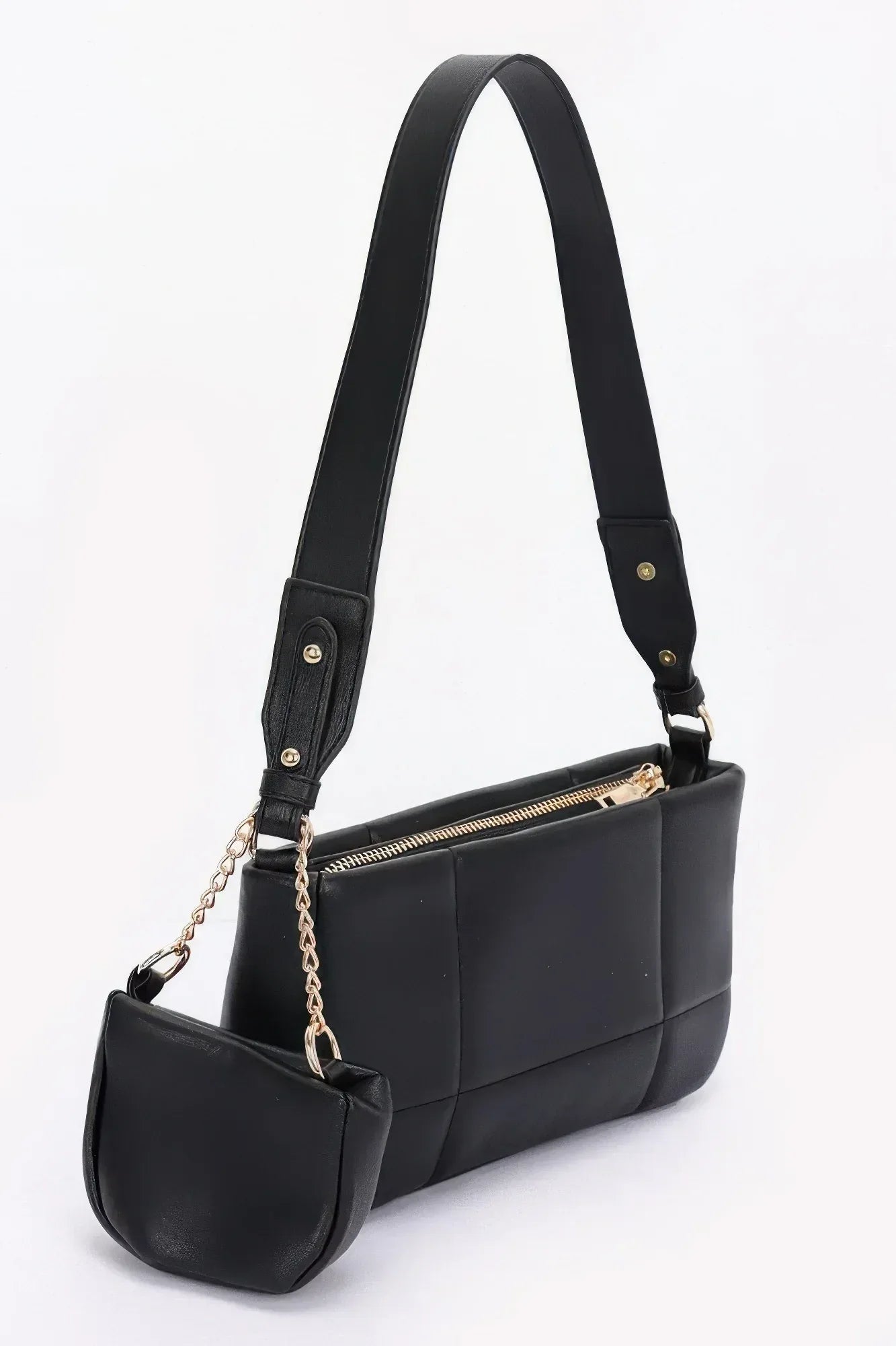 Quilted Faux Leather Shoulder Bag W/ Airpod Bag Secondary image
