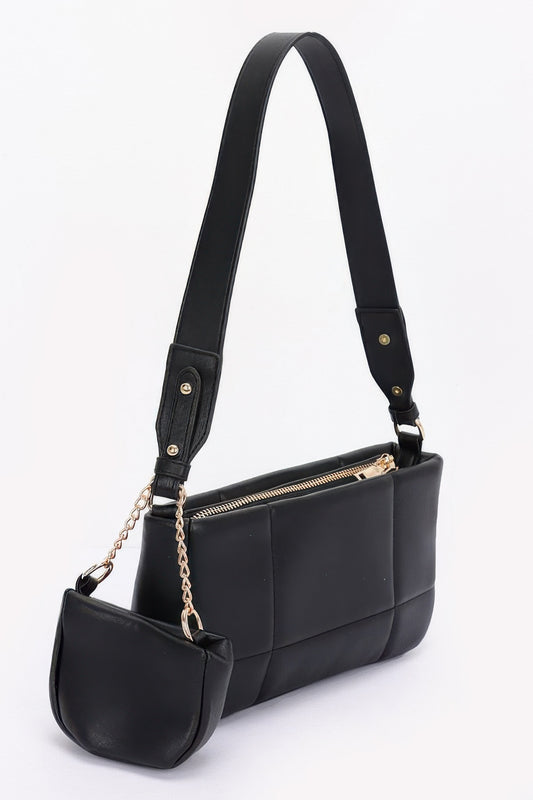 Quilted Faux Leather Shoulder Bag W/ Airpod Bag | Mixtshop LLC