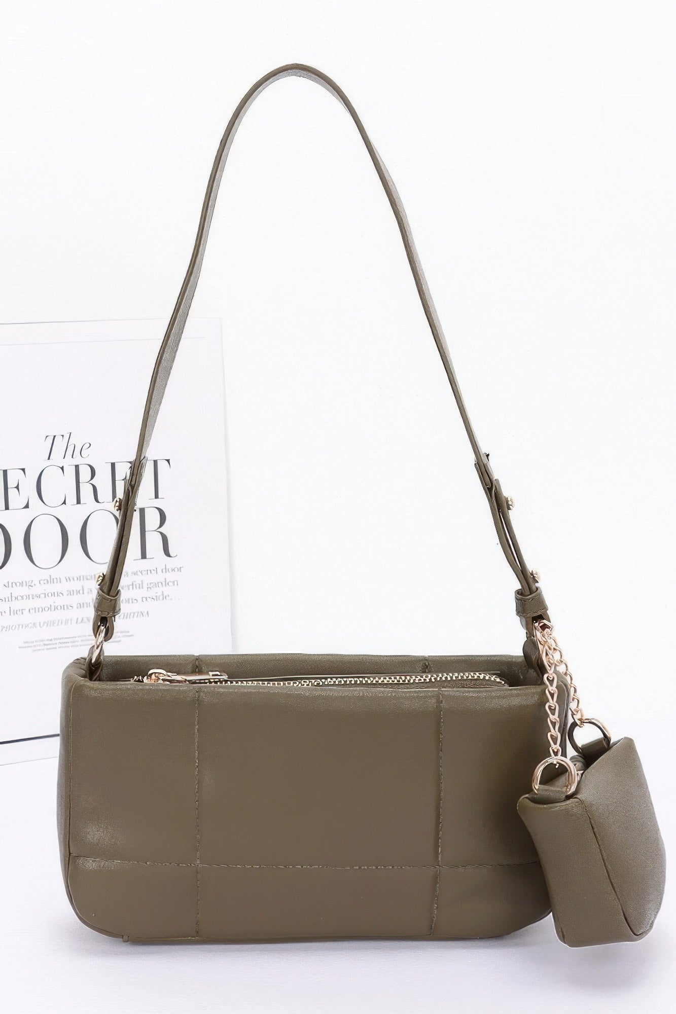 Quilted Faux Leather Shoulder Bag W/ Airpod Bag | Mixtshop LLC