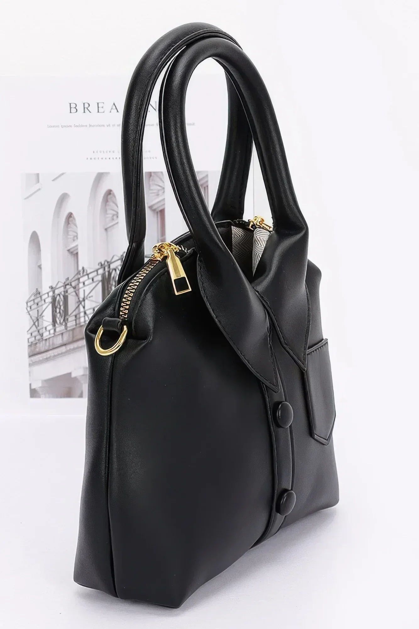 Faux Leather Shirt Style Top Handle Bag Secondary image