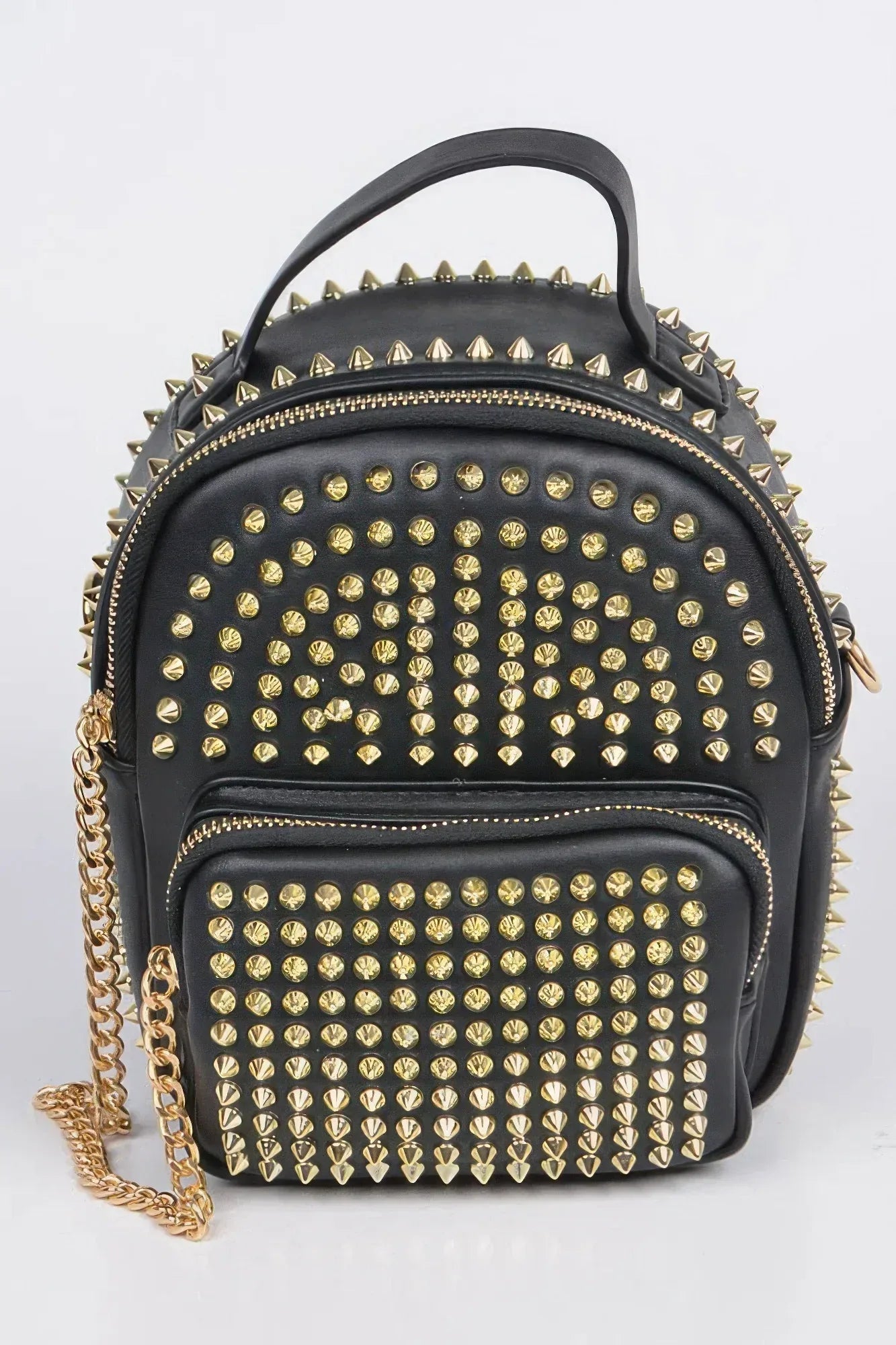 Studded Backpack With Chain Zippier | Mixtshop LLC Main image
