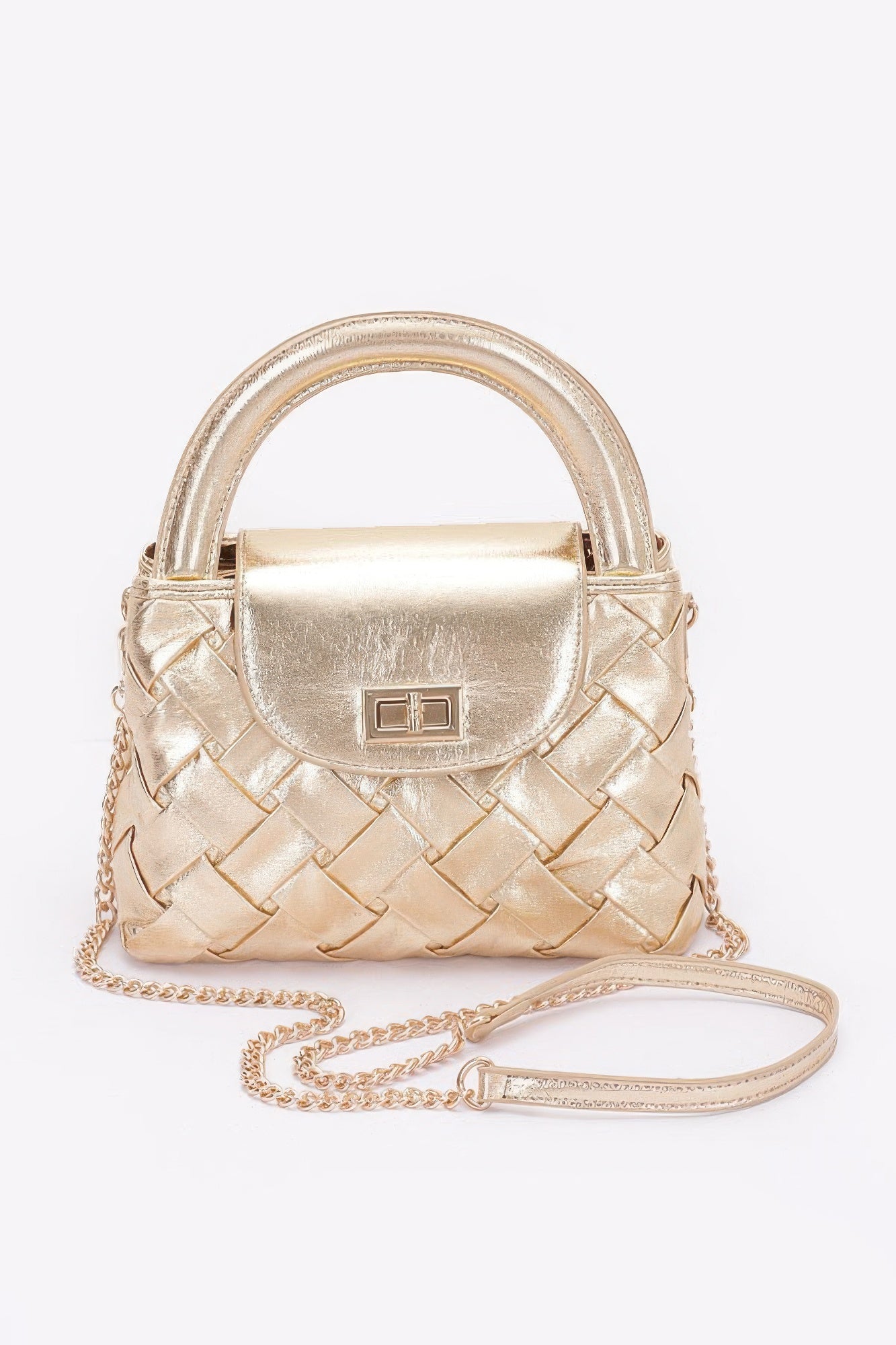 Faux Metallic Leather Braided Embossed Handle Bag | Mixtshop LLC