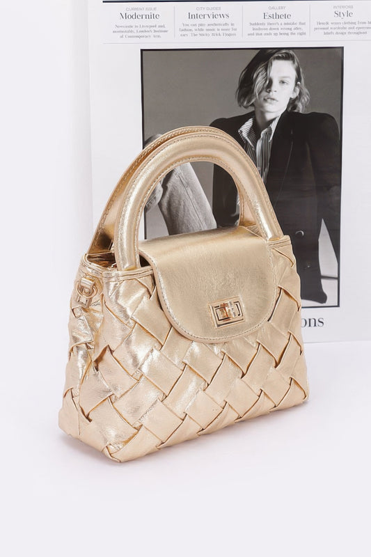 Faux Metallic Leather Braided Embossed Handle Bag | Mixtshop LLC